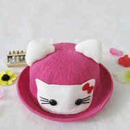 KAKA(TM) Girls Boys Cute Cat Shape Summer Hat Sun Protected Knit Cap For 2-7 Years Old Kids Pink N3