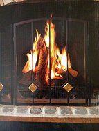 Home Fireplace Screen Eggshell Black Finish Amber Glass N4