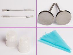 33 Piece Frosting Set: 24 Icing Tips, 2 Reusable Silicone Piping Bags, 2 Plastic Couplers, 2 Cleaning Brushes,...