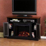 Pemberly Row Media Electric Fireplace in Black and Walnut