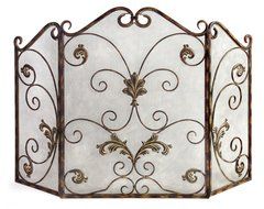 48" Fancy 3-Panel Fireplace Screen with Curlicue Design