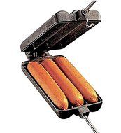 Heavy Cast Iron Hot Dog Pie Iron with Stay-Cool Wooden Handles