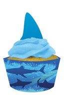 Creative Converting Shark Splash Cupcake Pick Decorations with Matching Baking Cup Wrappers, 12 Count