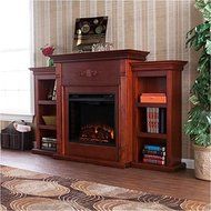 Bowery Hill Electric Fireplace with Bookcases in Mahogany N7