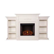 42" Electric Fireplace LED Light with Book Shelf , TV Media Stand Console, Ivory Finish N5