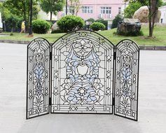 Makenier Vintage Tiffany Style Stained Art Glass Decorative 3-panel Fireplace Folding Screen Firewall N13