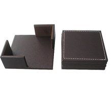 XICHEN&reg; Leather Coasters - Upscale With Coaster Holder Square -6 Piece Set With Holder (Brown) N2