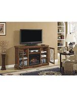 Beauregard TV Stand w/ 25" Curved Electric Fireplace, Antique Caramel