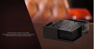 XICHEN&reg; Leather Coasters - Upscale With Coaster Holder Square -6 Piece Set With Holder (Brown) N5