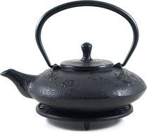 Black Flowers Cast Iron Teapot with Trivet, 20 Oz Capacity