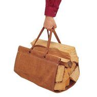 Brown Suede Sling Wood Carrier with Two Handles