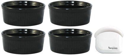 ITI Ceramic Stackable Baking Ramekins / Condiment Sauce Cups with Pan Scraper, Medium / Large, 4-Pack (6 Ounce... N6