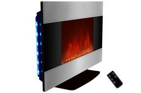 AKDY 36 inch Wall Mount Stainless Panel Electric Fireplace Space Heater With Pebbles/Remote And Floorstand AX510S-DPB N6