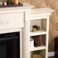 42" Electric Fireplace LED Light with Book Shelf , TV Media Stand Console, Ivory Finish N6