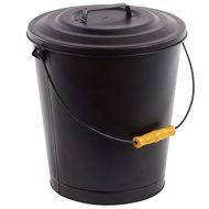 Fireplace Metal Hot Ash Covered Fireproof Bucket with Lid Black