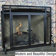 WoodEze Single Panel Flat Fireplace Screen with Doors 44'' W x 33'' H N7