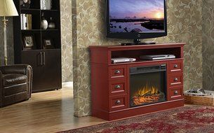 Homestar ZBREMEN Bremen Media Fireplace Console, 54 7/8" x 15 3/8" x 35", Red N5