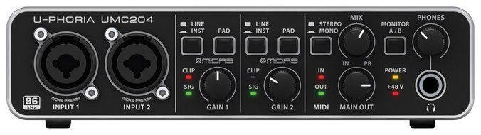 Behringer U-PHORIA UMC204 Audiophile 2x4, 24-Bit/96 kHz USB Audio/MIDI Interface with MIDAS Mic Preamplifiers