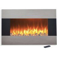 Black Glass with 36&quot; Stainless Electric Fireplace with Wall Mount and Floor Stand N2