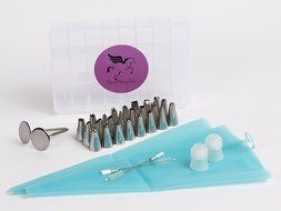 33 Piece Frosting Set: 24 Icing Tips, 2 Reusable Silicone Piping Bags, 2 Plastic Couplers, 2 Cleaning Brushes,... N3