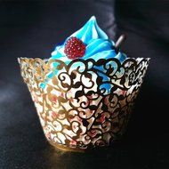 120PCS Classical Lace Cupcake Wrappers Laser Cut Wedding Decorations Wraps(Blue) N2