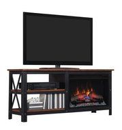 Grainger TV Stand with 25" Curved Electric Fireplace, Old World Brown