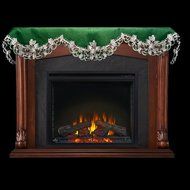 19" X 90" Wide Fireplace Mantel Scarf with White Butterflies on Green Linen