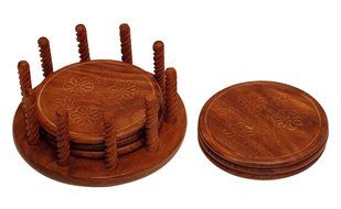 Crafts'man Beautiful Handmade Retro Wood Coaster Set.