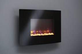 GreatCo 36" Gallery Radius Linear Electric LED Fireplace. Black Wall Mounted Fireplace Includes Heater, IR Remote...