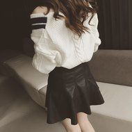Spritech(TM) Fashion Korea Women's V-Neck Long Sleeve Knite Loose Fit Pullover Sweater White N3