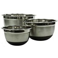 Focus Foodservice 871SBK Stainless Steel Mixing Bowls with Non-Skid Silicone Bottoms, 3 Quarts, 9-3/4" x 4-1/2...