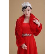 KAKA(TM) Gorgeous Winter Bridal Wedding Dress Wrap Artificial Plush Shawl-Red N11