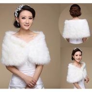 KAKA(TM) Gorgeous Winter Bridal Wedding Dress Wrap Artificial Plush Shawl-Red N12