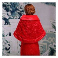 KAKA(TM) Gorgeous Winter Bridal Wedding Dress Wrap Artificial Plush Shawl-Red N16