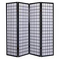 New Black 4 Panel Room Divider Screen Oriental Style Shoji Solid Wooden Screen N2