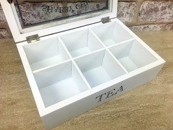 Vintage Shabby Chic - WHITE WOODEN BOX TEA BAG CHEST 6 COMPARTMENT by ukgiftstoreonline