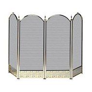 POLISHED BRASS FIREPLACE SCREEN W/ DECORATIVE FILIGREE