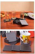 XICHEN&reg; Leather Coasters - Upscale With Coaster Holder Square -6 Piece Set With Holder (Brown) N6