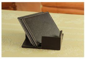 XICHEN&reg; Leather Coasters - Upscale With Coaster Holder Square -6 Piece Set With Holder (Brown) N7