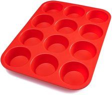 BakeMaster Silicone Muffin Pan Silicone Cupcake Pan 100% Food Grade Silicone Quiche Pan BPA free Non stick Red...