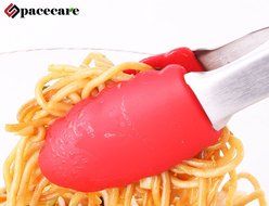 SPACECARE Kitchen Cooking Stainless Steel Tongs with Red Silicone Tips (9 Inch and 12 Inch) and Grill BBQ Sauce... N7