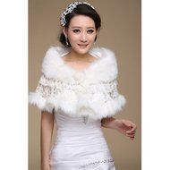 KAKA(TM) Gorgeous Winter Bridal Wedding Dress Wrap Artificial Plush Shawl-White N6