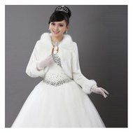 KAKA(TM) Gorgeous Winter Bridal Wedding Dress Wrap Artificial Plush Shawl-White N9