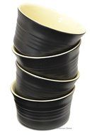 Set 4 Black Vintage-Onyx Ribbed Stoneware 8oz Oven Safe Baking Dish Ramekins