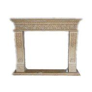 MCM3 Hand-made Honed Nature Stone Luxury Fireplace Mantel, Beige Limestone,67"x55"x11.8"