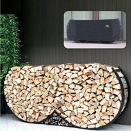 ShelterIt Double Rounded Firewood Log Rack with Kindling Wood Holder and Waterproof Cover, 8', Black N3