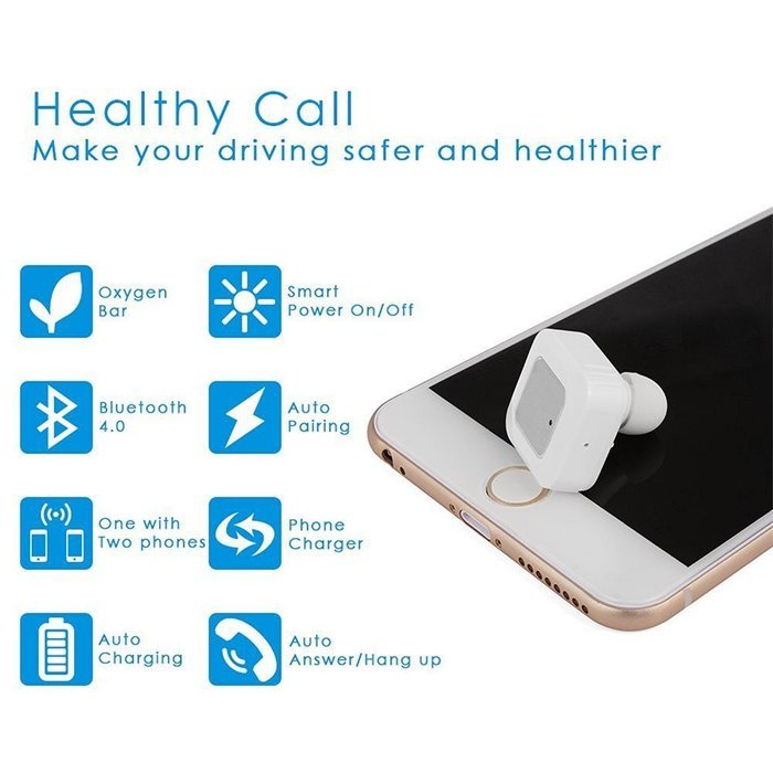 ATD Wireless Bluetooth Headset Car Dual USB Charger Anion Air Purification Oxygen Bar Humidifier(Silver) N5