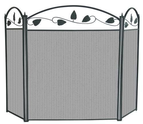 Black Three Fold Fireplace Screen With Top Leaves