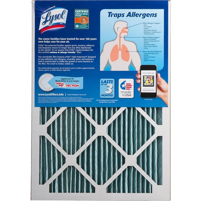 Lysol Triple Protection Furnace/AC Air Filter, 12" x 24" x 1", 2-Pack N56