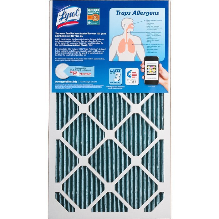 Lysol Triple Protection Furnace/AC Air Filter, 12" x 24" x 1", 2-Pack N59